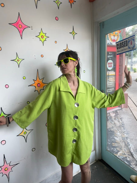 Lime green Neon Cyber Grunge Avant Garde Statement Blazer Maximalist XL