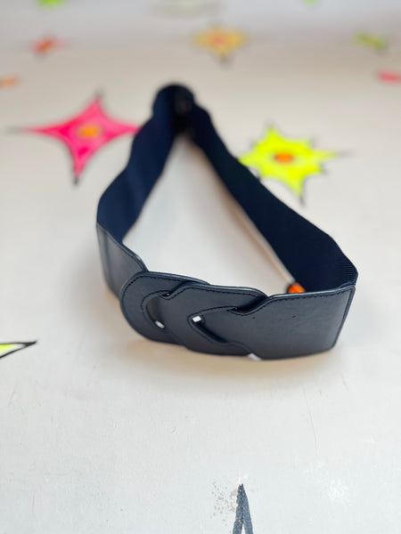 Vintage 80s Navy Blue Elastic Cinch Belt Wide New Wave Statement Belt S/M