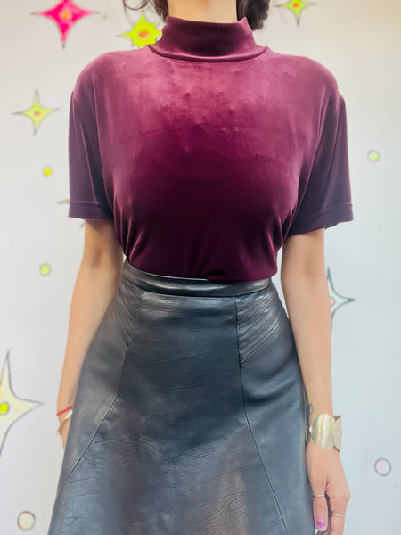 Vintage 90s | Stretchy Plum Velvet Mall Goth Fairy Grunge Crop Top | Size Large