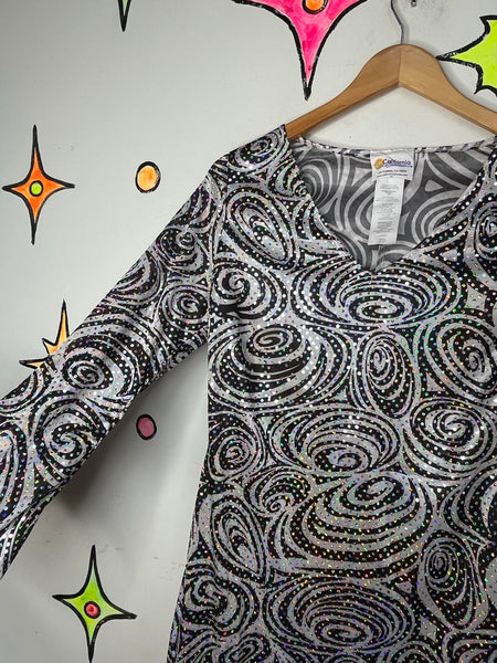 60s Style Psychedelic Gogo Mini Dress Groovy Mod Bell Sleeve 70s Disco M