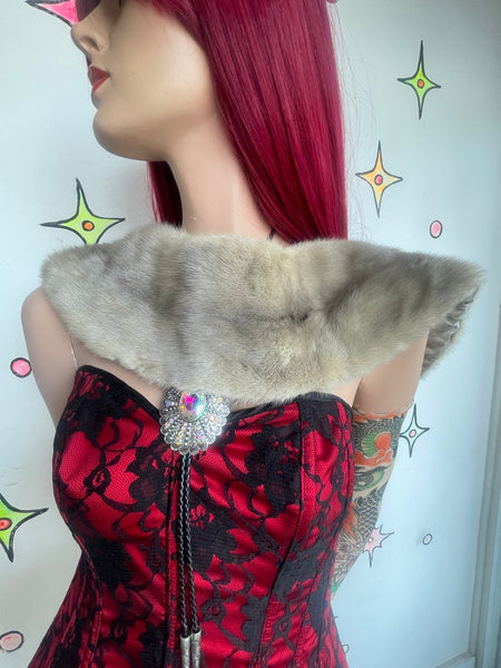 True Vintage Glam Silverblue Mink Fur Stole Old Hollywood Mob Wife Shrug Scarf