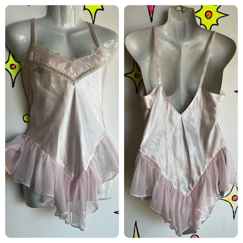 Vintage Teddy | Pink Lace Fairycore Lingerie Playsuit Bodysuit | Size M