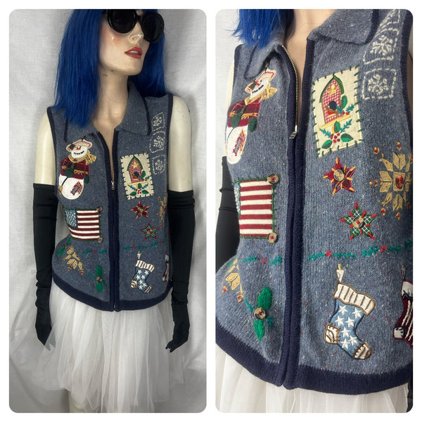 Vintage 90s | Patchwork Knit Tacky Ugly Christmas Sweater Vest | PL