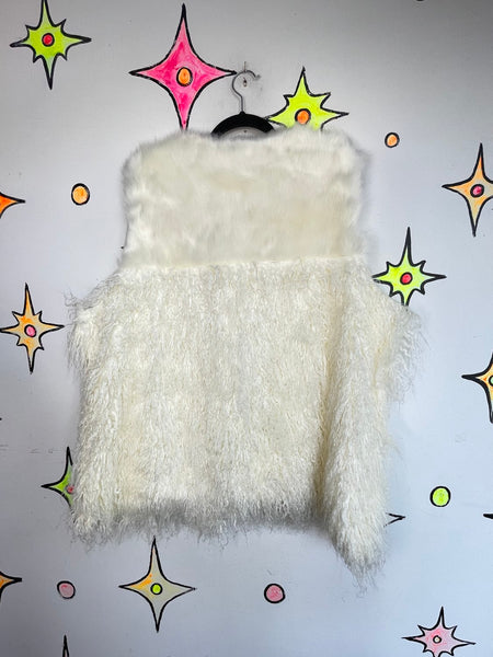 Oversized Shaggy White Faux Fur Boho Vest Statement Shag Festival Piece L/XL