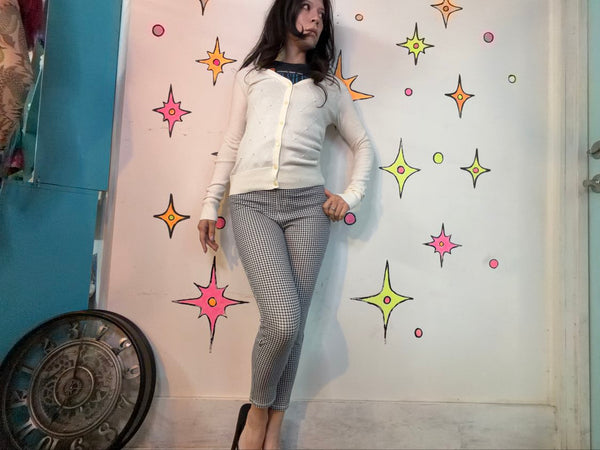 Black & White Capri Pants | Retro Mod Stretch Cropped Pants XS