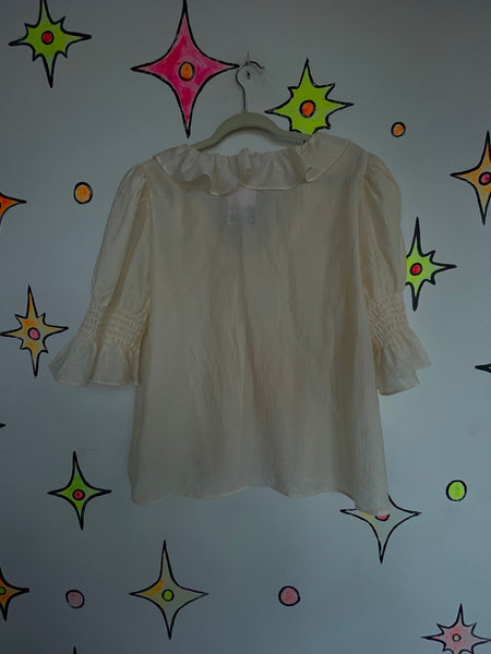 Ruffle Ivory Secretary Top Babydoll Romantic Edwardian Vintage Poet Blouse XL