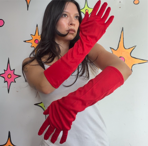Red Costume Gloves Vamp Devil Burlesque Glam Halloween Party Gloves