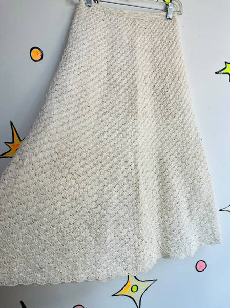 Vintage Keita Maruyama Tokyo Japanese Raffia Straw Woven Off-White Swing Skirt S