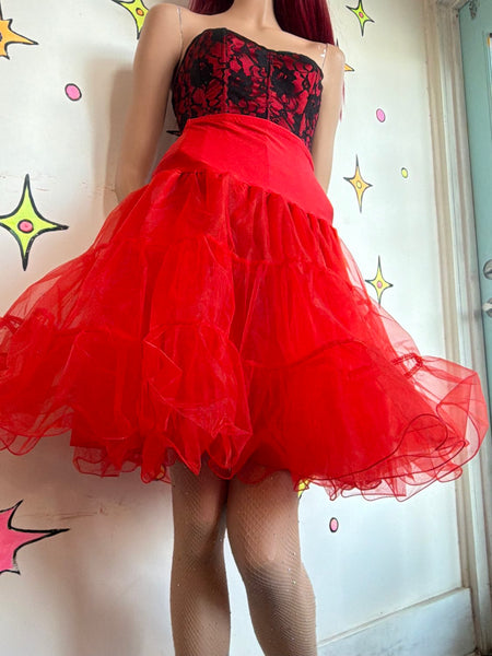 Red Tulle Petticoat | Lolita Goth Cupcake Crinoline Skirt Retro Pin Up Medium