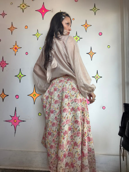 Romantic Victorian Blouse Sheer Ruffle Bow Neck Piratecore Ren Faire Clowncore L