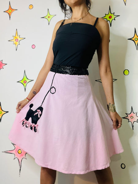 Vintage 50s Style Retro Pink Felt Poodle Skirt | Full Circle Swing Skirt | S