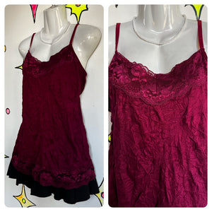 Vintage 90s Y2K | Merlot Burgundy Goth Coquette Fairy Grunge Lace Cami Top | XL