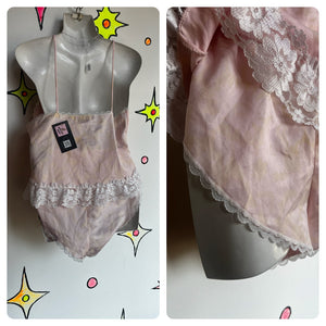 Vintage 70s 80s | Pink Lace Nighty Teddy PJ Pajama Set Fairy Grunge Coquette | L