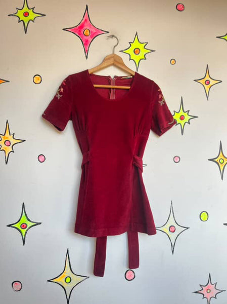 Vintage 60s 70s MOD Micro Mini Dress or Top – Deep Cherry Red Boho Go-Go - S