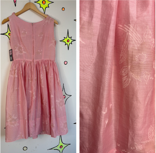 Vintage 50s Pink Bows Dress Babydoll Cotton Cupcake Party Kawaii Twirl Pinup S/M