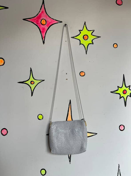 Vintage 80s White Chain Crossbody Purse | Silver & Gold Glam Retro Handbag
