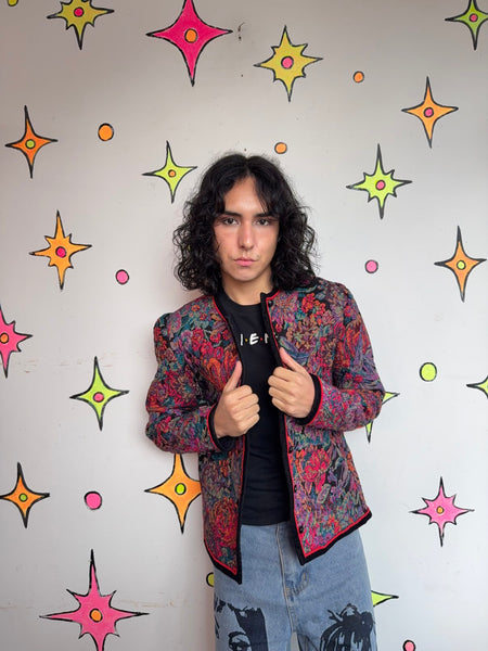 Jewel Tone Brocade Floral Tapestry Blazer 80s 90s Steampunk Fairy Grunge SM