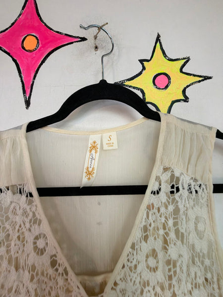 Vintage Y2K Off White Crochet Fairy Grunge Top Boho Emo Coquette Soft Girl - S