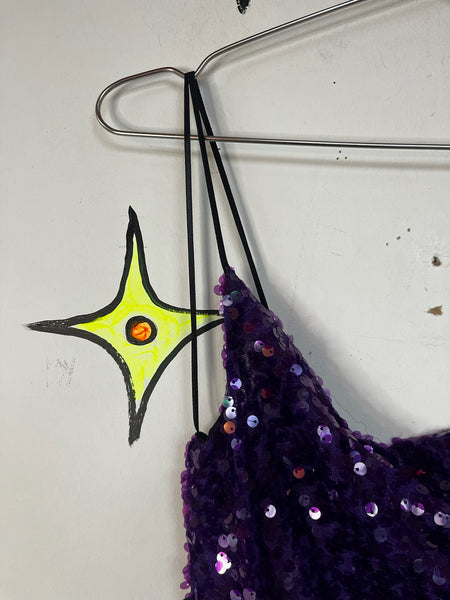 Y2K Metallic Sparkle Sequin Purple Mini Party Dress ' Christmas Disco NYE ' XS