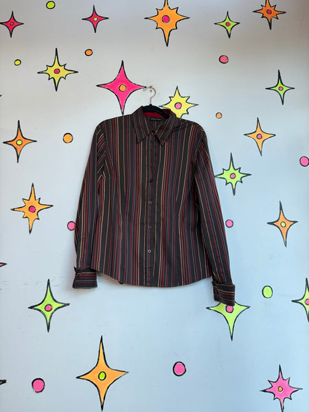 Y2K Pinstripe Shirt Fairy Grunge Mall Goth Indie Sleaze Dark Academia L/XL