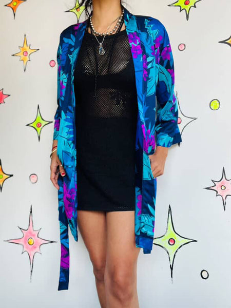 Vintage 70s/80s Teal & Magenta Tiki Hawaiian Night Robe | Retro PJs – M