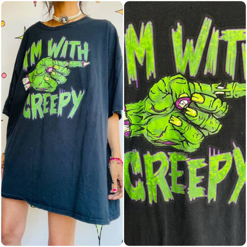 90s Y2K | I'm With Creepy Tee T Shirt | Halloween Monster Goth Zombie Tee | 3X