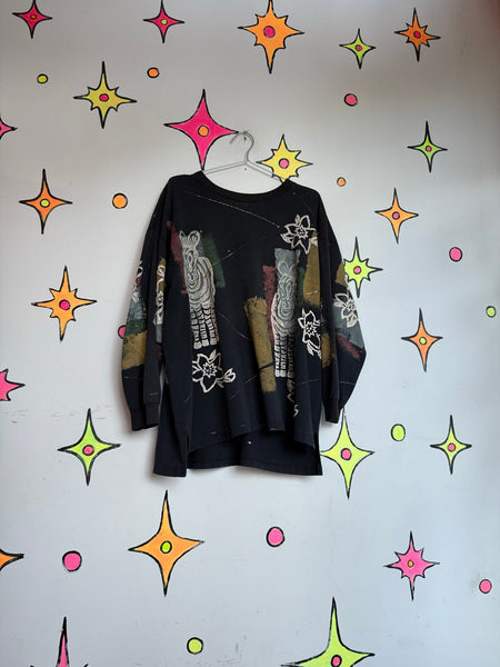 Vintage 80s Zebra Print T-Shirt | Distressed Abstract Grunge Oversized Tee XXL