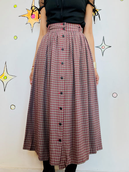 Vintage 80s Banana Republic Plaid Midi Skirt Boho Grunge Academia Style – Small