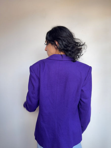Vintage 1980s Purple Wool Blazer Retro Goth Maximalist Academia Jacket XL
