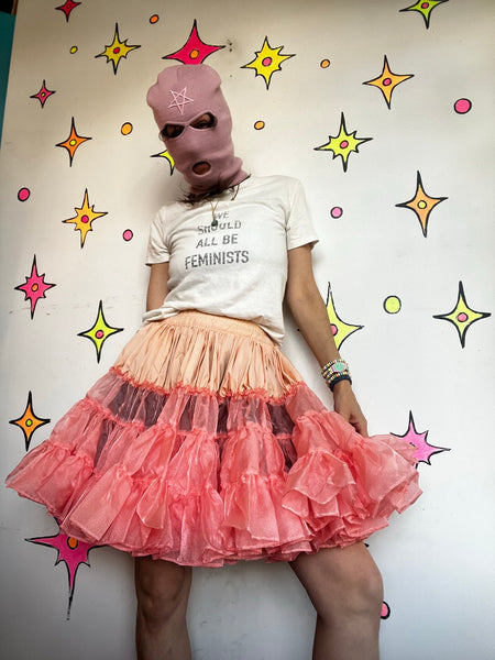 Vintage Pink Petticoat 50s Poofy Crinoline Square Dance Skirt Rockabilly Pinup S