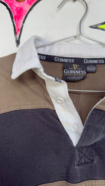 Guinness Striped Rugby Shirt ' Quarter Button Up Irish Pub Streetwear Jersey L