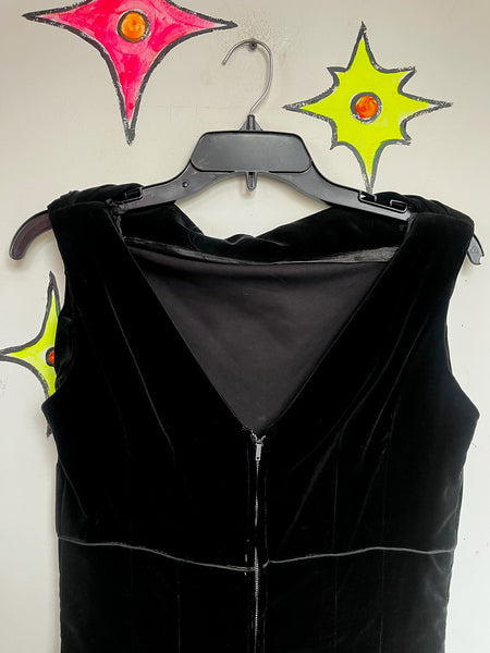 50s Black Velvet Dress | Pin Up Classic Vintage Goth Party Wiggle Glam Vixen XS