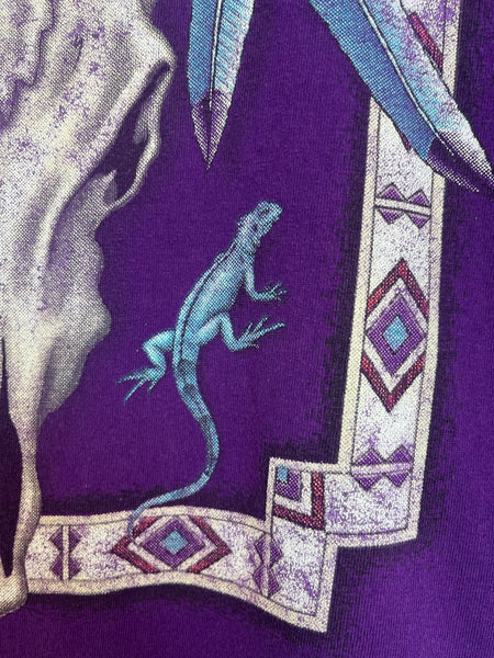 Vintage 90s Native American Dreamcatcher Skull Tee Purple Boho Grunge T Shirt L