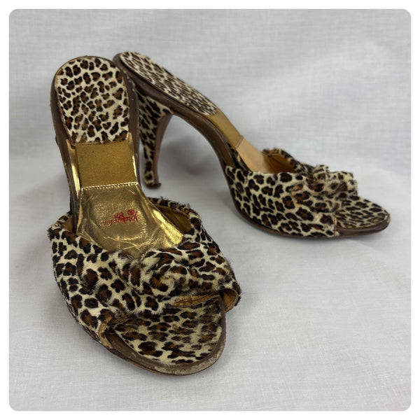 50s Leopard Springolators Frederick's of Hollywood - Pinup Bombshell Mules - 6.5