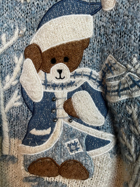 Vintage Teddy Bear Christmas Sweater Ugly Tacky Holiday Blue XL Novelty