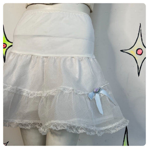 Crinoline Petticoat Skirt – Lace Bow Lolita Coquette Rococo Kawaii Babydoll XS