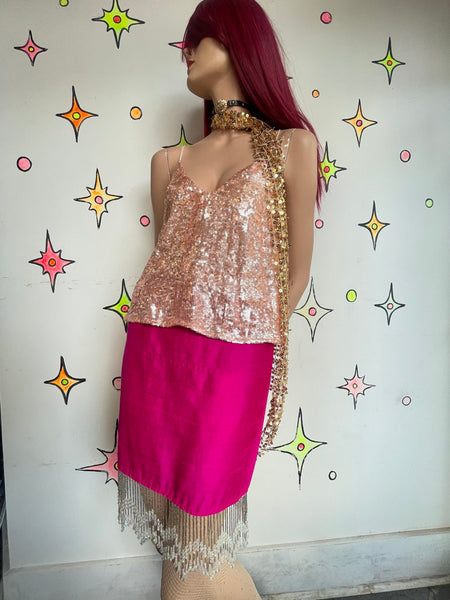Vintage 90s Free People Sparkly Iridescent Fully Beaded Sequin Fairy Cami Top M