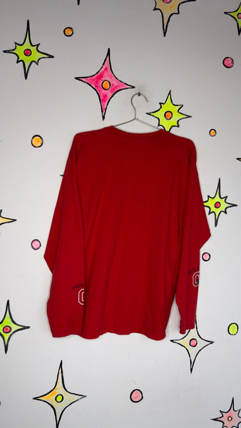 Ohio State University Red Long Sleeve Shirt Collegiate Academia Sporty Grunge - L