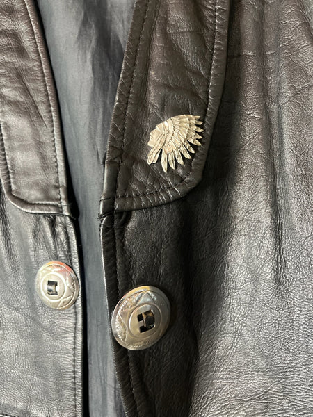 Vintage Thrashed Black Leather Western Boho Grunge Biker Vest Silver Conchos ML