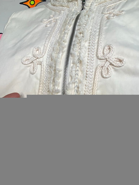 Y2K White Sparkly Military Jacket Silver Metallic Glam Chicos Boho Grunge L