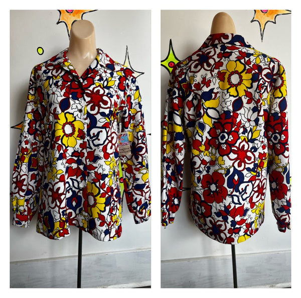 Vintage 70s | Psychedelic Groovy Polyester Big Collar Shirt Top | Size M-L