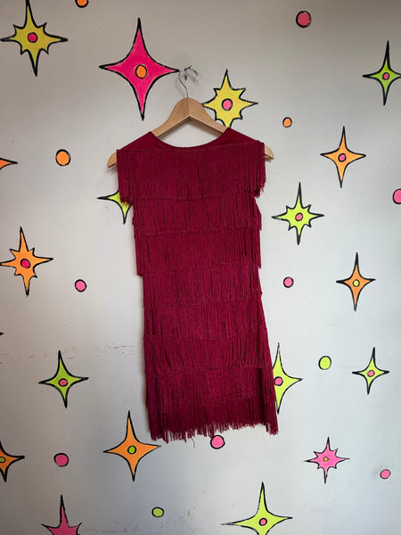 Raspberry Red Fringe Flapper Party Dress Roaring 20s / 60s Go-Go / Western M