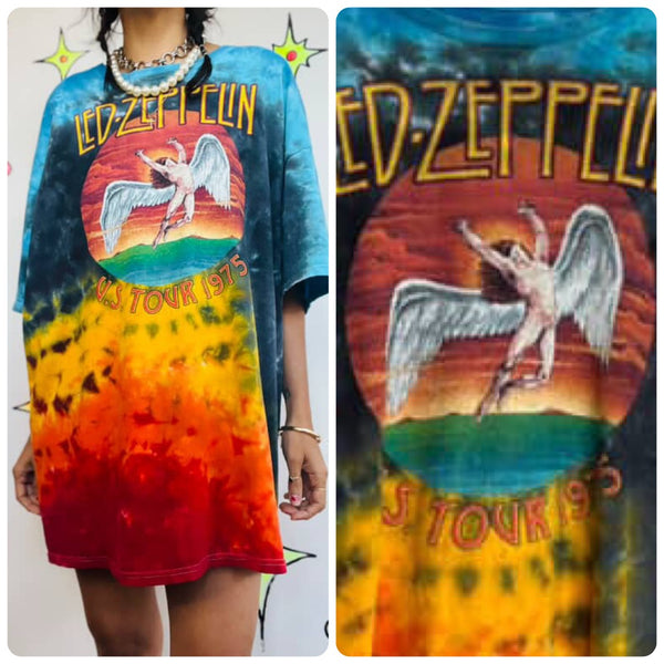 Vintage Led Zeppelin Tie Dye Concert Tee | 90s Boho Grunge Band T-Shirt XL
