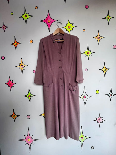 Dusty Pink 1940s Secretary Dress True Vintage Boho Grunge Historical Fashion ML
