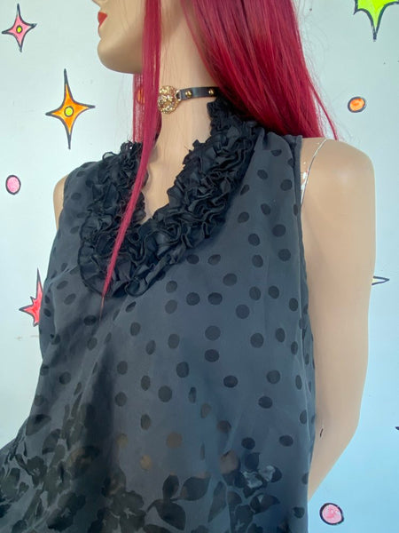 Y2K Rampage Ruffled Polka Dot Floral Scrunch Bubble Top Whimsigoth Cyber L