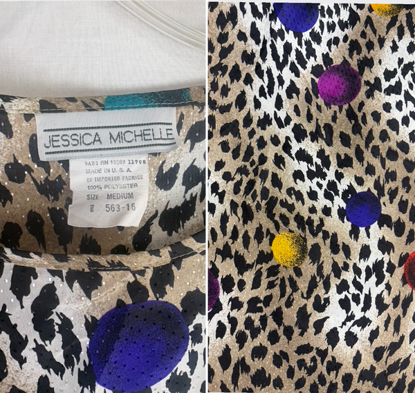 80s Leopard Print Pop Art Top Colorful Dots Avant Garde Kitsch Maximalist M