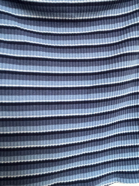 Vintage 90s Y2K Blue Striped Ribbed Crop Top Tee - Fairy Grunge Indie - M