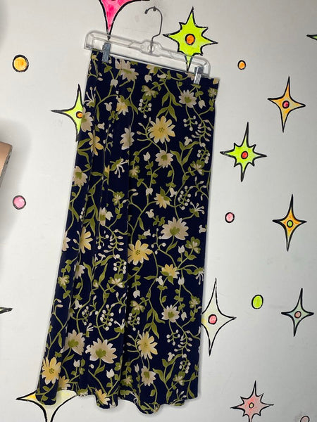 Vintage 90s Floral Maxi Skirt | Fairy Grunge Whimsy Goth Boho Skirt - L