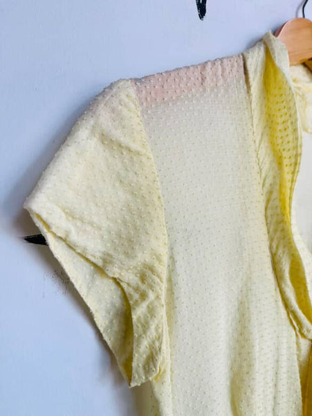 Vintage 1950s Pastel Yellow Fit & Flare Day Dress - Semi-Sheer - Size Small