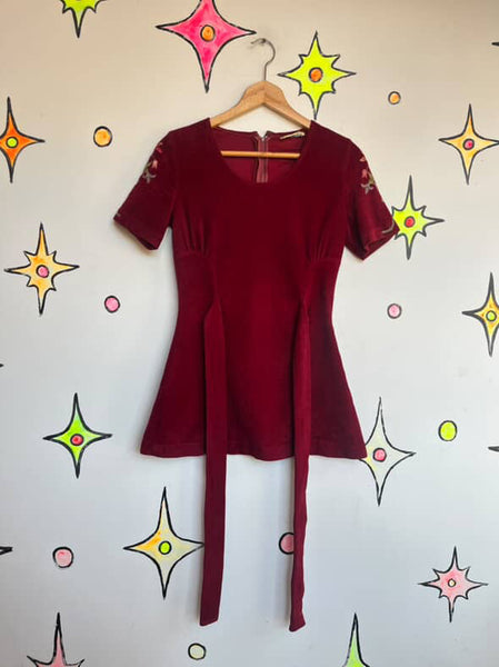 Vintage 60s 70s MOD Micro Mini Dress or Top – Deep Cherry Red Boho Go-Go - S